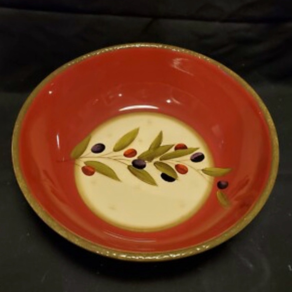 CLAY ART Vtg Handpainted Ceramic Antique Olive 13" Pasta Serving Bowl #0815251